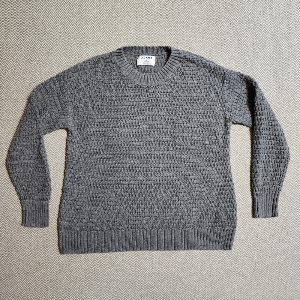 Old Navy Womens XS Grey Textured Waffle Knit Tunic Crewneck Sweater 720553